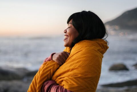 woman joy smile happy orange