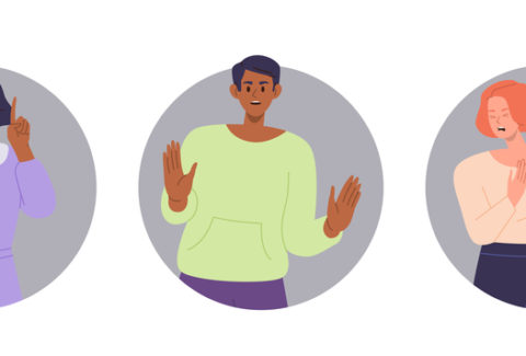 Round composition of people feeling negative emotion trying to protect their rights and opinion