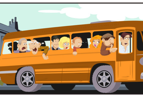 Bus full of passengers. Stock illustration.