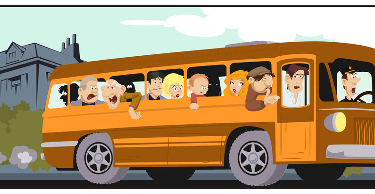 Bus full of passengers. Stock illustration.