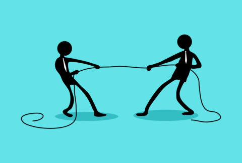 The businessman pulls the rope. Business competition concept vector