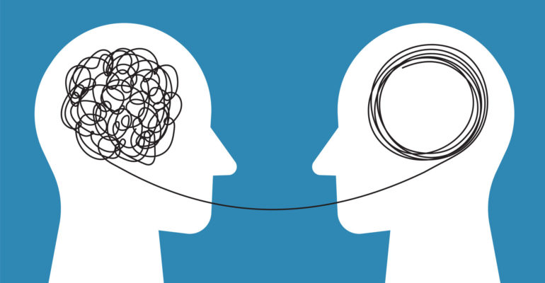 Two human heads silhouette, therapist and patient. Psycho therapy concept.