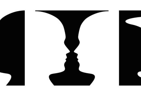 Three times figure ground perception, face and vase