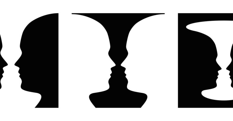 Three times figure ground perception, face and vase