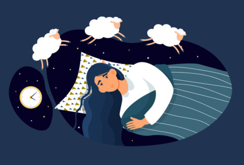 Young female character is suffering from insomnia