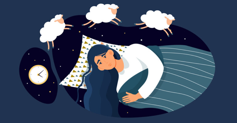 Young female character is suffering from insomnia