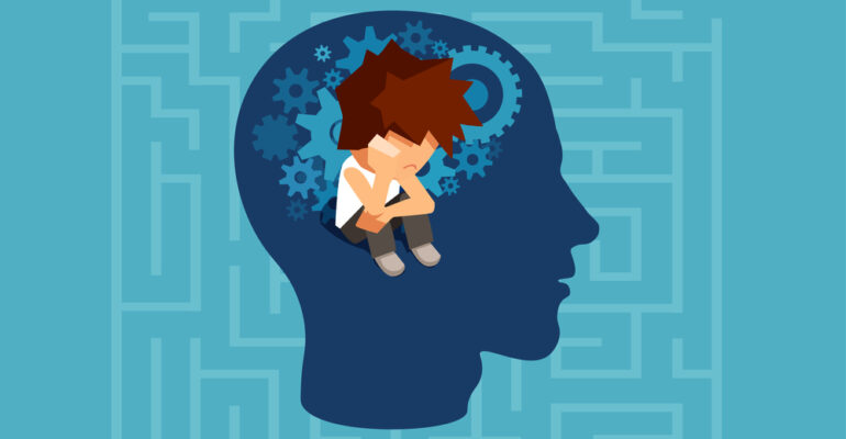 A child subconscious mind of an adult man concept