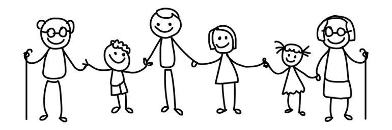 Happy family together stickfigure black handrawn illustration