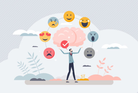 Emotion regulation with emotional intelligence control tiny person concept