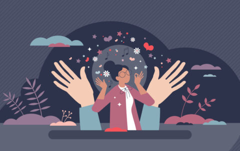 Mental self care for emotional balance and health harmony tiny person concept