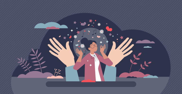 Mental self care for emotional balance and health harmony tiny person concept