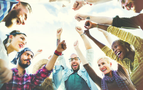 Diverse Group People Arms Raised Concept