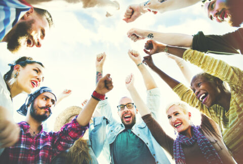 Diverse Group People Arms Raised Concept