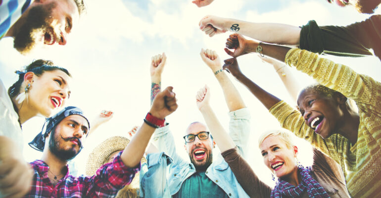 Diverse Group People Arms Raised Concept