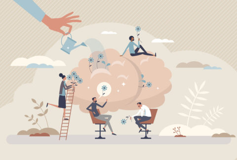 Psychotherapy and psychological support for patient care tiny person concept