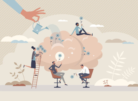 Psychotherapy and psychological support for patient care tiny person concept