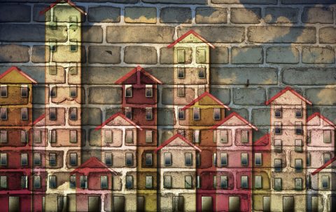 Public housing concept image painted on a danish brick wall - I'm the copyright owner of the graffiti images used in this picture.