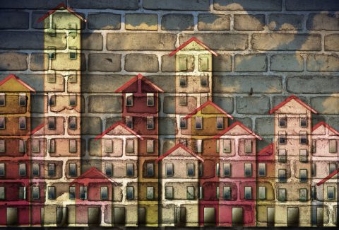 Public housing concept image painted on a danish brick wall - I'm the copyright owner of the graffiti images used in this picture.