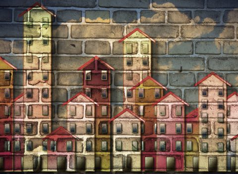 Public housing concept image painted on a danish brick wall - I'm the copyright owner of the graffiti images used in this picture.
