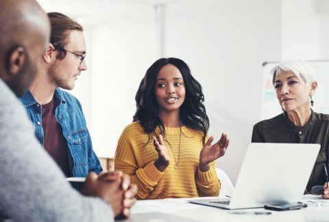 What do you guys think. a group of confident businesspeople having a meeting together inside of the office during the day.